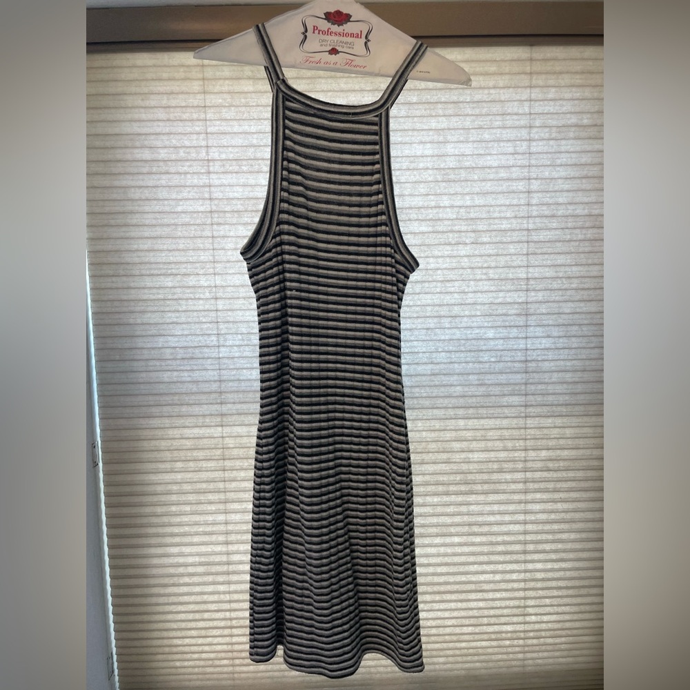 Tres Bien Black and White Halter Sheath Midi Dress